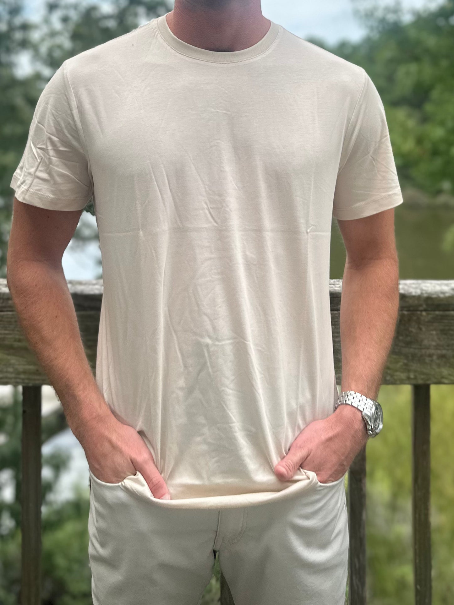 The Signature Tee – Modal Cotton Blend, Bleached Sand